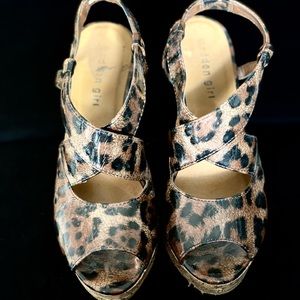 Madden Girl Leopard Print Cork Wedge High Heel Sandals